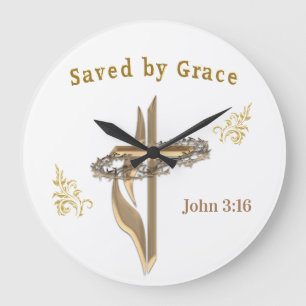Bible Verse saved by Grace Large Clock