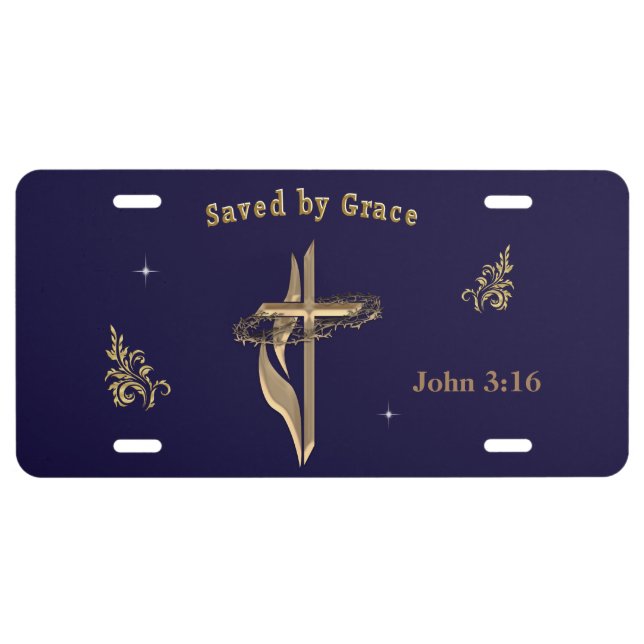 Bible Verse saved by Grace License Plate (Front)