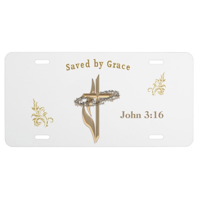 Bible Verse saved by Grace License Plate (Front)