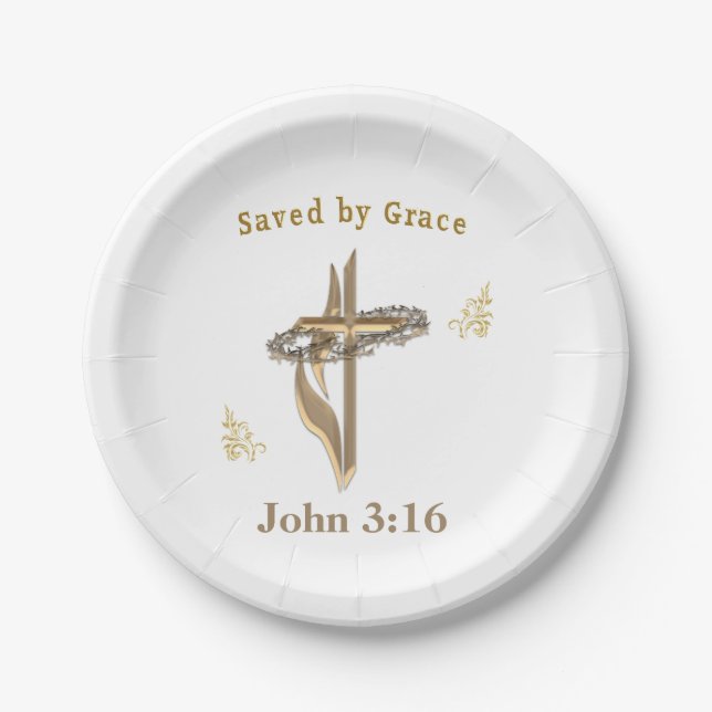 Bible Verse saved by Grace Paper Plates (Front)