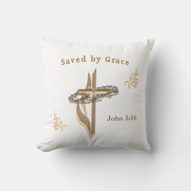 Bible Verse saved by Grace Throw Pillow (Front)