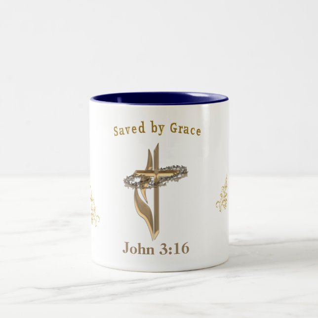 Bible Verse saved by Grace Two-Tone Coffee Mug (Center)