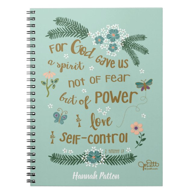 Bible Verse Scripture Mint Floral Personalized Notebook (Front)