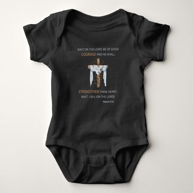 Bible Verse Scripture Psalm 27:14 KJV Baby Bodysuit (Front)