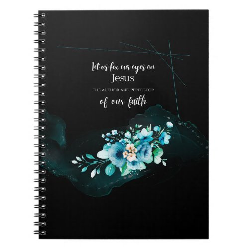 Bible Verse Scripture with Blue Watercolor Flowers Notebook