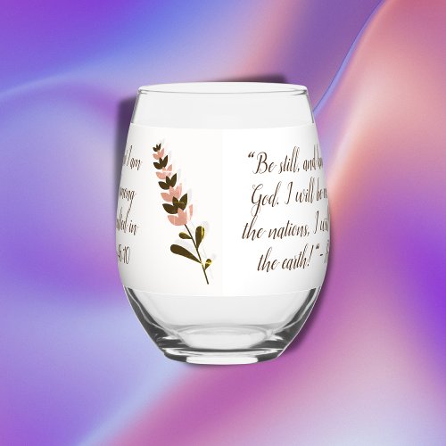 Bible Verse Simple Botanical Brown and Pink  Stemless Wine Glass