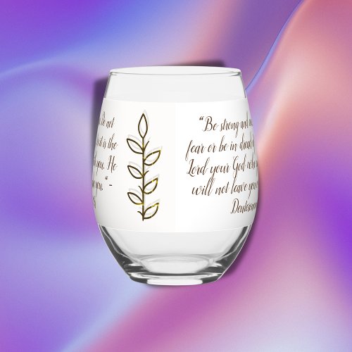 Bible Verse Simple Botanical Brown and White  Stemless Wine Glass