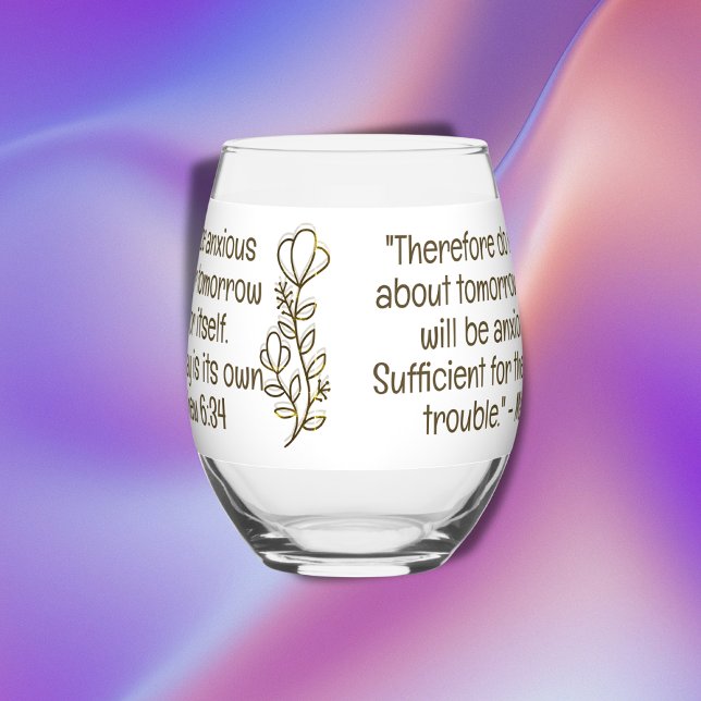 Bible Verse Simple Botanical Brown and White  | Stemless Wine Glass (Creator Uploaded)