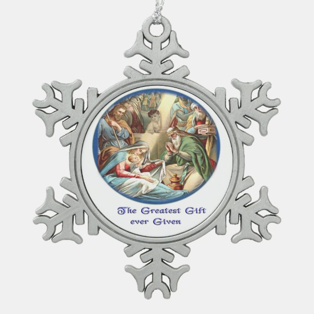 Bible Verse Snowflake Pewter Christmas Ornament (Front)