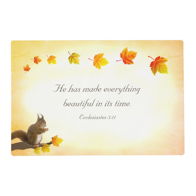 Bible Verse, Squirrel & Fall Leaves Placemat (Front)