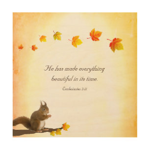 Bible Verse, Squirrel & Fall Leaves Wood Wall Art