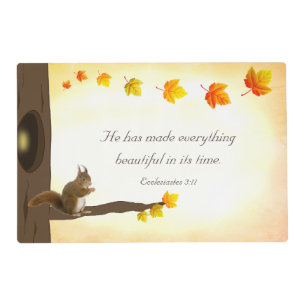 Bible Verse, Squirrel on Tree Trunk & Fall Leaves Placemat