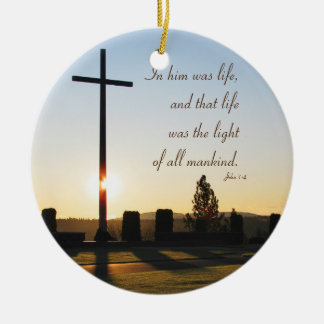Bible verse sunrise, round ceramic ornament