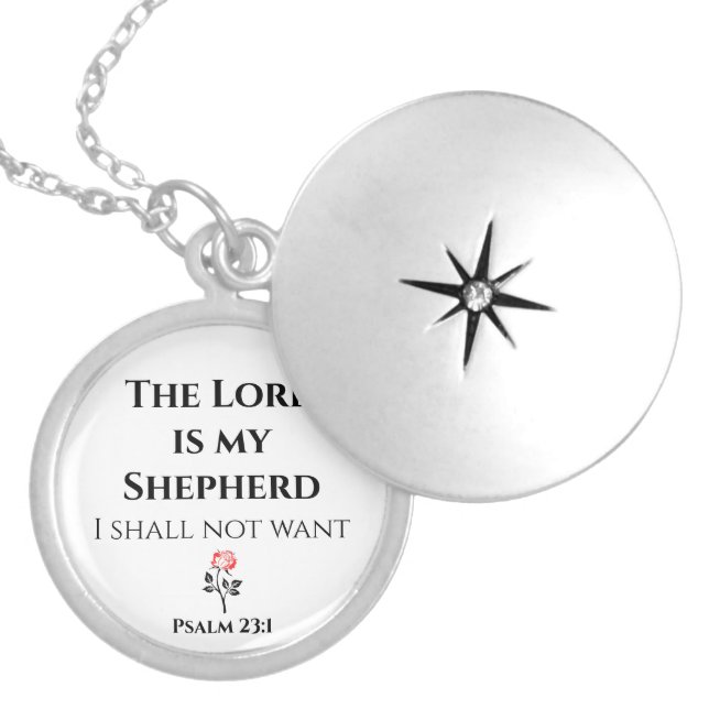 Bible Verse, The Lord is my Shepherd, Psalm 23 Locket Necklace (Front)