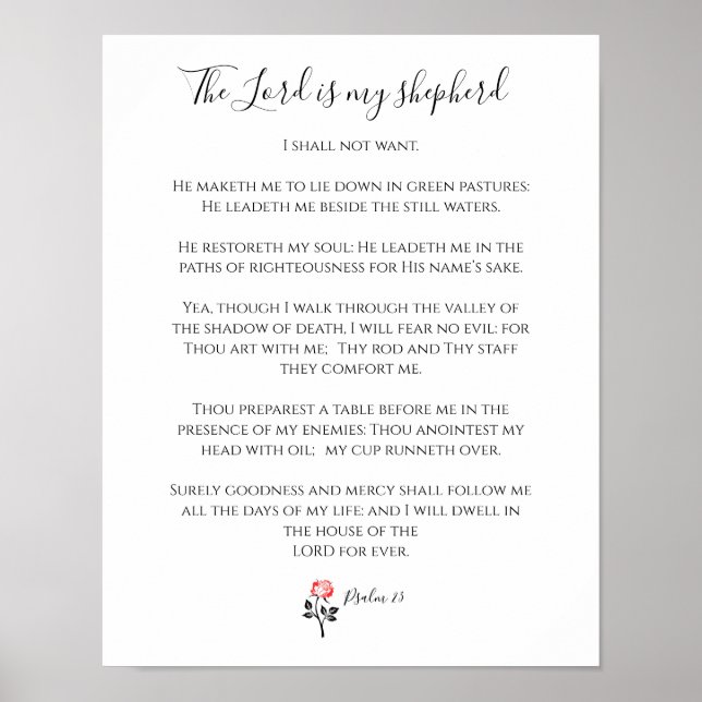 Bible Verse, The Lord is my Shepherd, Psalm 23 Poster (Front)