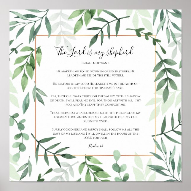 Bible Verse, The Lord is my Shepherd, Psalm 23 Poster (Front)