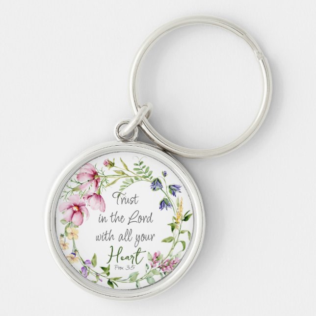 Bible Verse Trust in the Lord with Botanical Theme Keychain (Front)