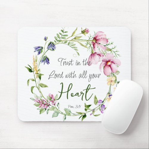 Bible Verse Trust in the Lord with Botanical Theme Mouse Pad