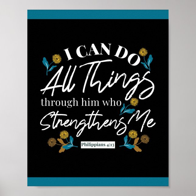 bible verse typography floral art black ver poster (Front)