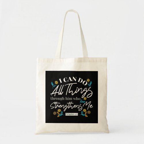 bible verse typography floral art black ver tote bag