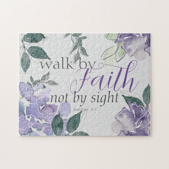 Bible Verse Walk By Faith Not By Sight Watercolor Jigsaw Puzzle (Horizontal)