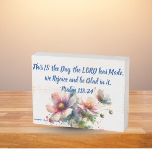 Bible Verse Wall Art Floral Pink & Indigo Wooden Box Sign