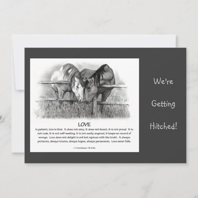 BIBLE VERSE: WEDDING INVITE: HORSES, PENCIL INVITATION (Front)