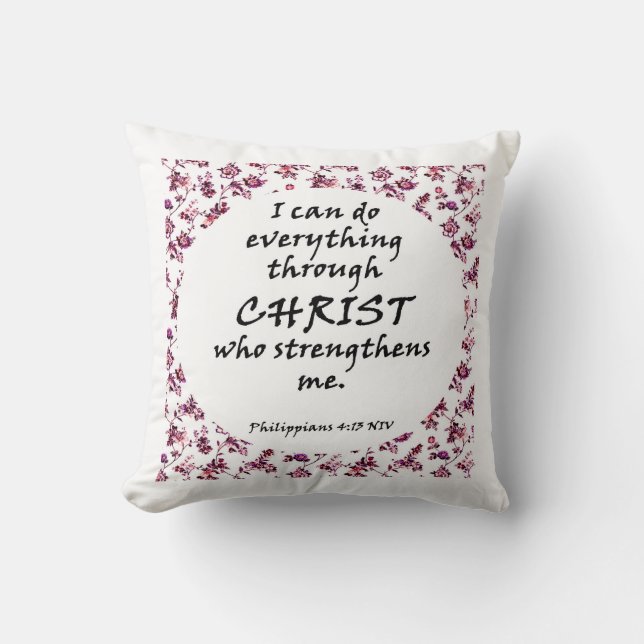 Bible verse white floral throw pillows (Front)