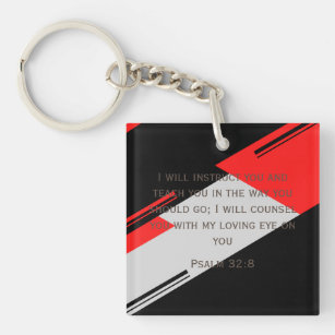 Bible Verse with Elegant Black and Red Abstract  Keychain