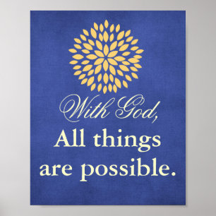 Bible Verse With God All things Possible Christian Poster