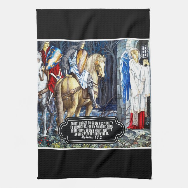 Bible Verse With William Morris Angel Print Kitchen Towel (Vertical)