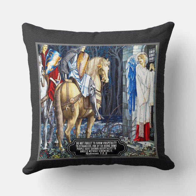 Bible Verse With William Morris Angel Print Throw Pillow (Back)
