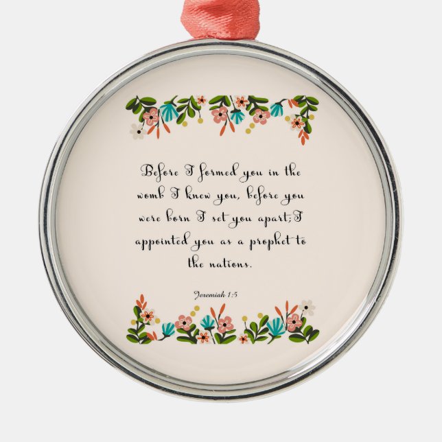 Bible Verses Art - Jeremiah 1:5 Metal Ornament (Front)
