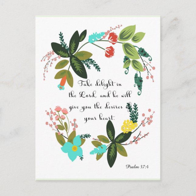 Bible Verses Art - Psalm 37:4 Postcard (Front)