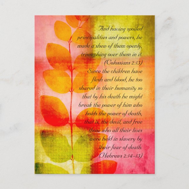 Bible verses, grunge leaf design postcard (Front)
