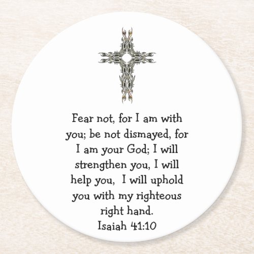 Bible Verses Inspirational Quote Isaiah 4110 Round Paper Coaster