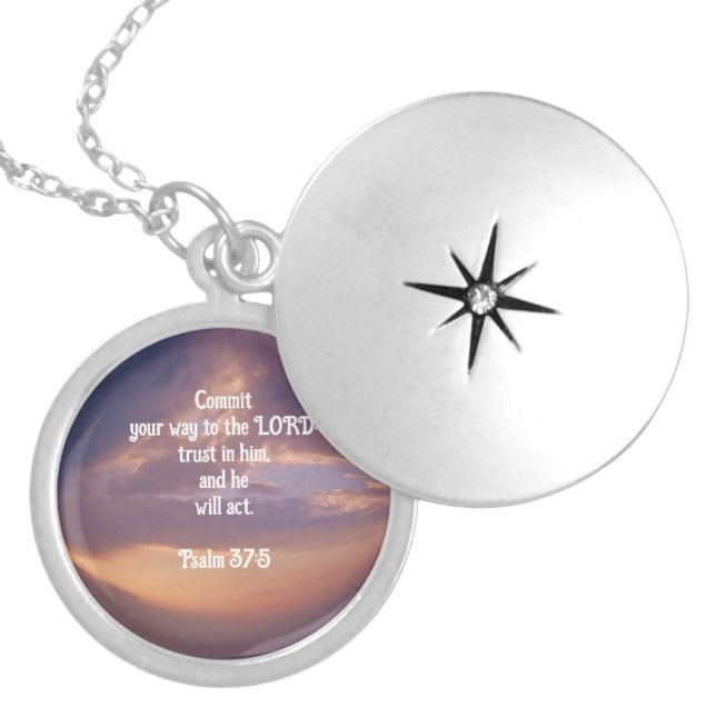 Bible Verses Motivational Scriptures Psalm 37:5 Locket Necklace (Front)