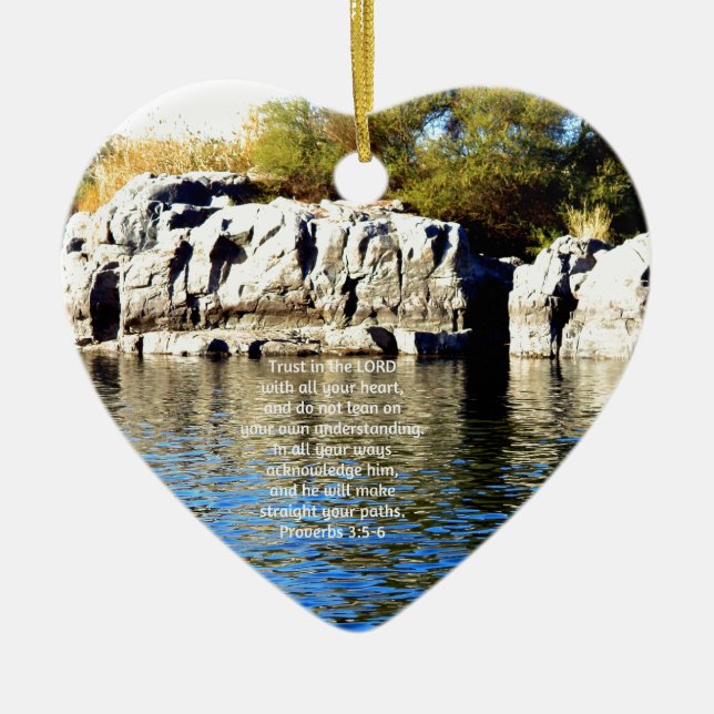 Bible Verses Quote about Trust Proverbs 3:5-6 Ceramic Ornament (Front)