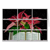 Bible with Christmas poinsettia and snowy window (Front Horizontal)