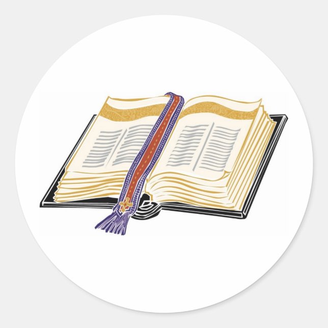 Bible with Woven Bookmark Classic Round Sticker (Front)