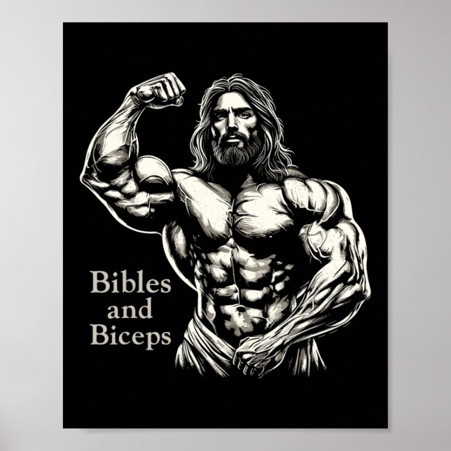 Bibles And Biceps - Funny Bodybuilding Jesus Gym W Poster (Front)