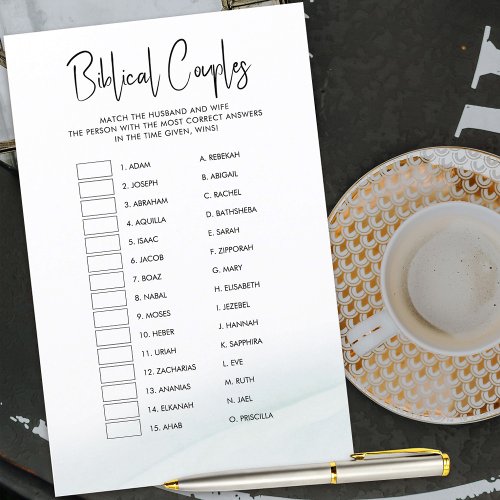 Biblical Couples Bridal Shower Game Green Wash