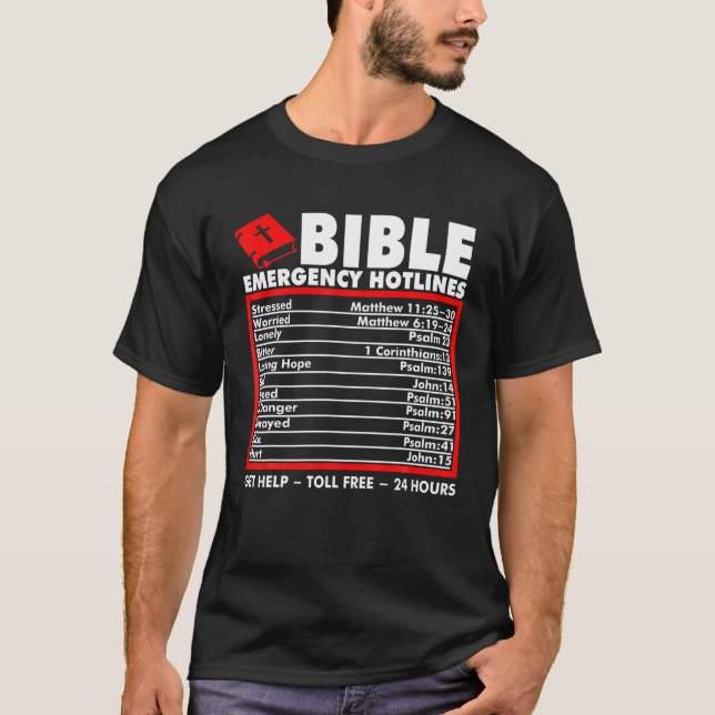 Biblical Emergency Numbers Cool Christian Design T-Shirt (Front)