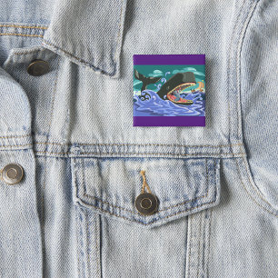 Biblical Jonah and the Whale Ocean Scene Button