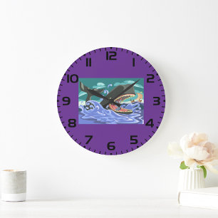 Biblical Jonah and the Whale Ocean Scene Large Clock