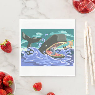 Biblical Jonah and the Whale Ocean Scene Napkins
