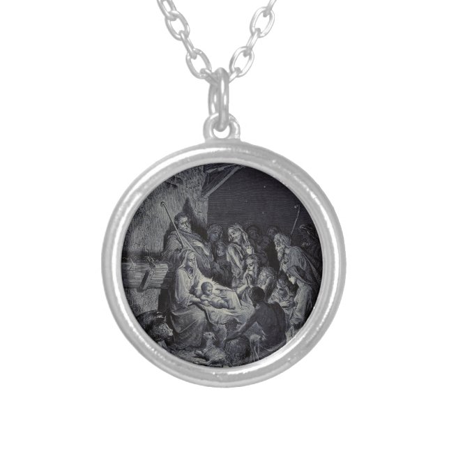 Biblical nativity scene silver plated necklace (Front)