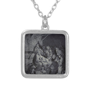 Biblical nativity scene silver plated necklace