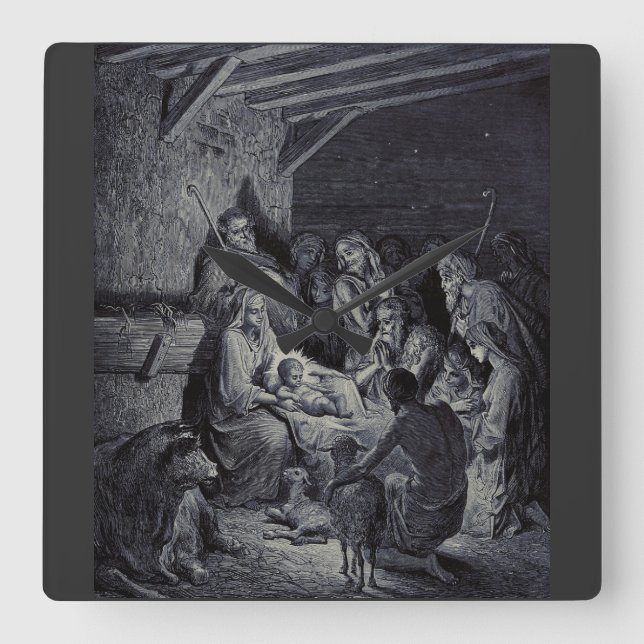 Biblical nativity scene square wall clock (Front)