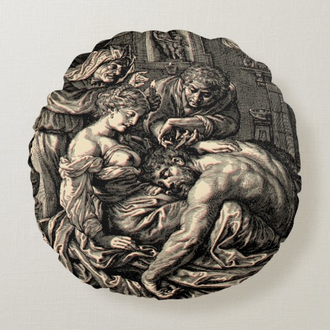 Biblical Samson and Delilah Round Pillow (Front)